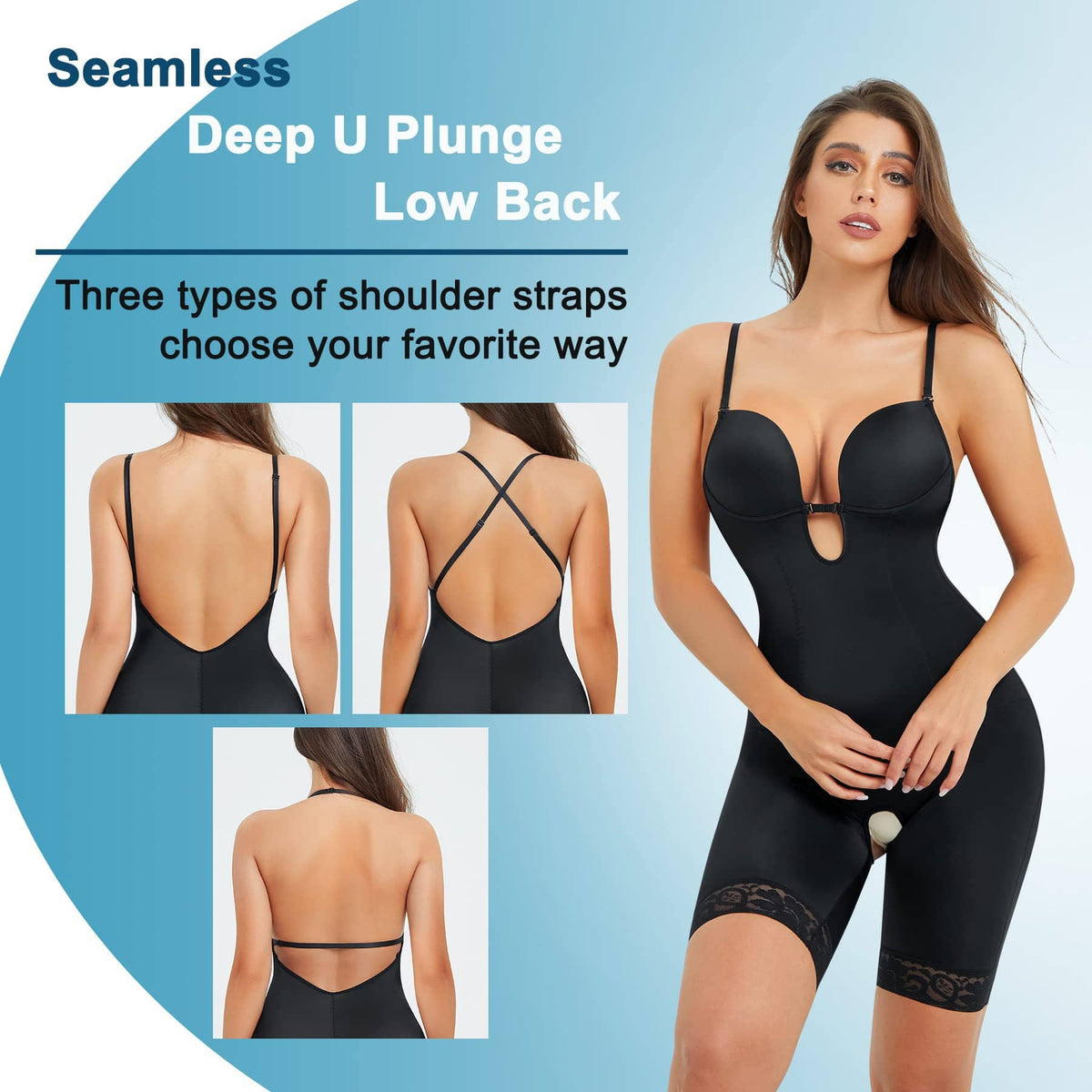 LuxxSculpt Deep U Plunge Low Back Cupped Shaping Bodysuit