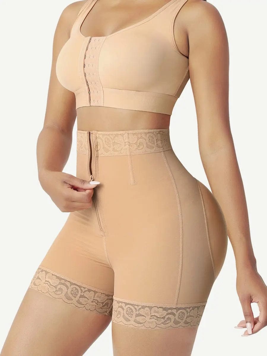 LuxxSculpt® Laced Steel Boned Tummy Control Butt Lifter Shaper Shorts With Zipper luxxshapers