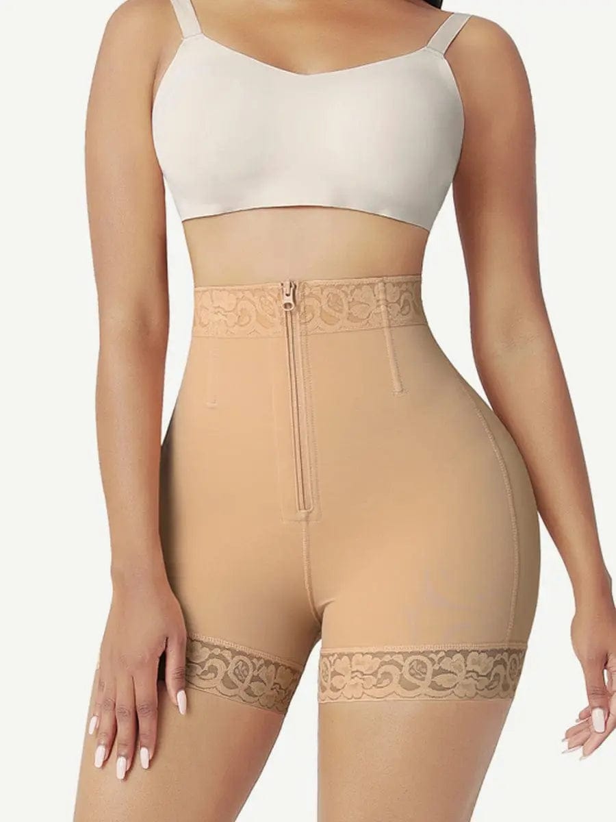 LuxxSculpt® Laced Steel Boned Tummy Control Butt Lifter Shaper Shorts With Zipper luxxshapers