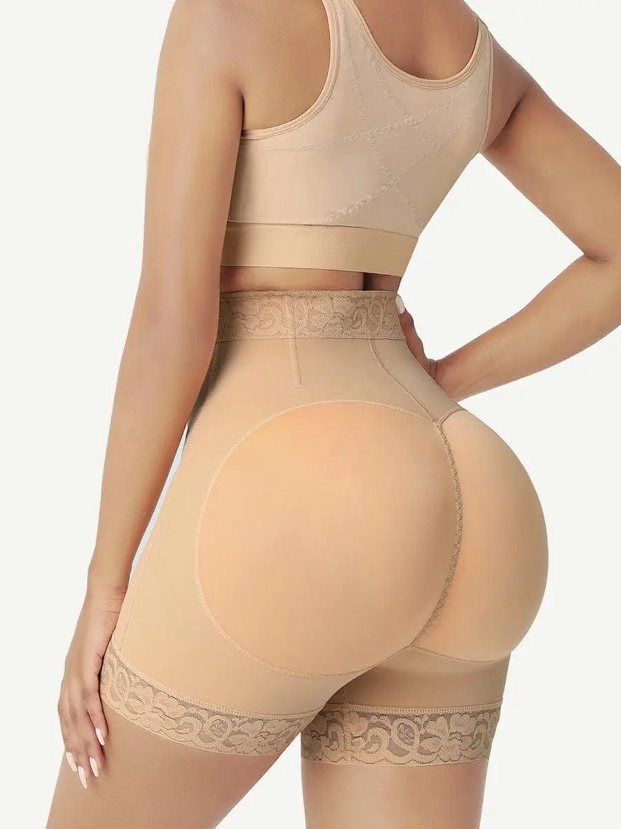 LuxxSculpt® Laced Steel Boned Tummy Control Butt Lifter Shaper Shorts With Zipper luxxshapers