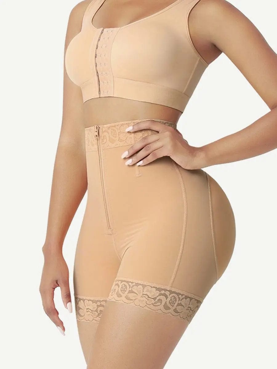 LuxxSculpt® Laced Steel Boned Tummy Control Butt Lifter Shaper Shorts With Zipper luxxshapers