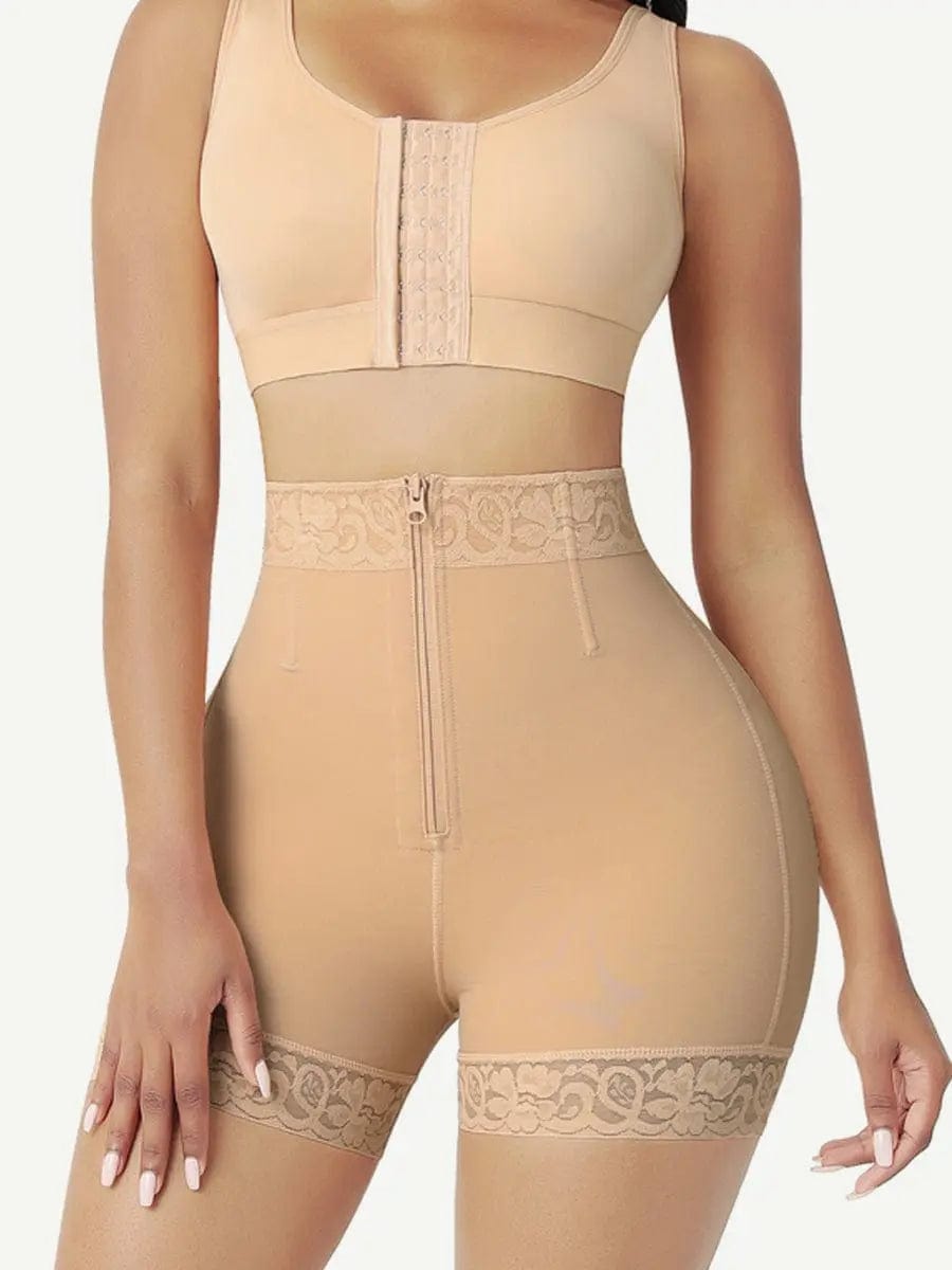 LuxxSculpt® Laced Steel Boned Tummy Control Butt Lifter Shaper Shorts With Zipper luxxshapers