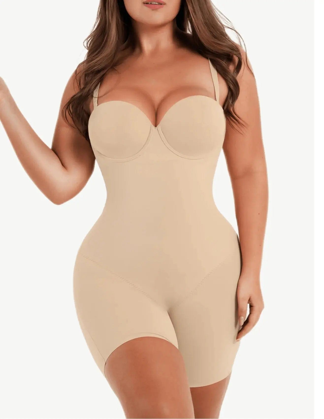 Luxxslim® Fancy Cupped Mid Thigh Shaping Bodysuit - luxxshapers