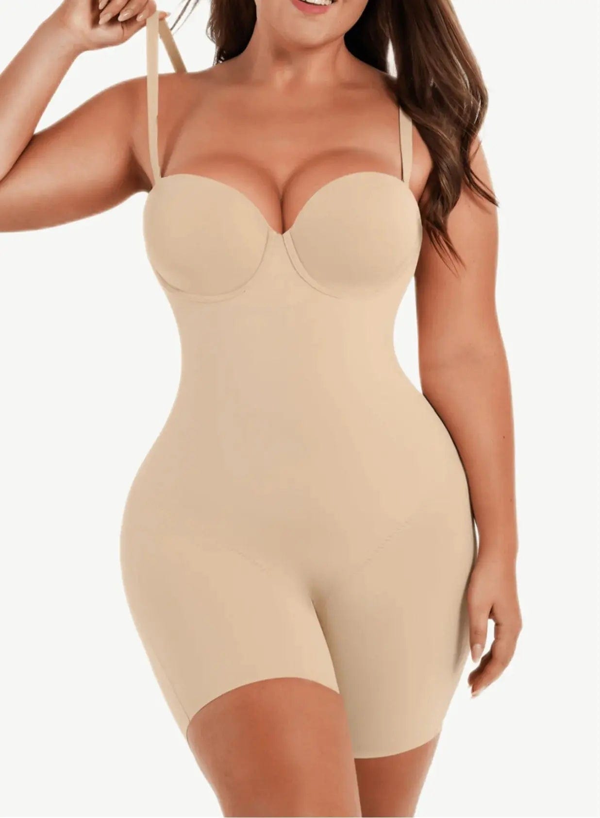 Luxxslim® Fancy Cupped Mid Thigh Shaping Bodysuit - luxxshapers