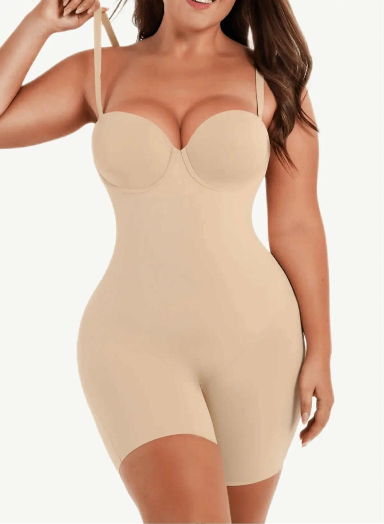 Luxxslim® Fancy Cupped Mid Thigh Shaping Bodysuit - luxxshapers