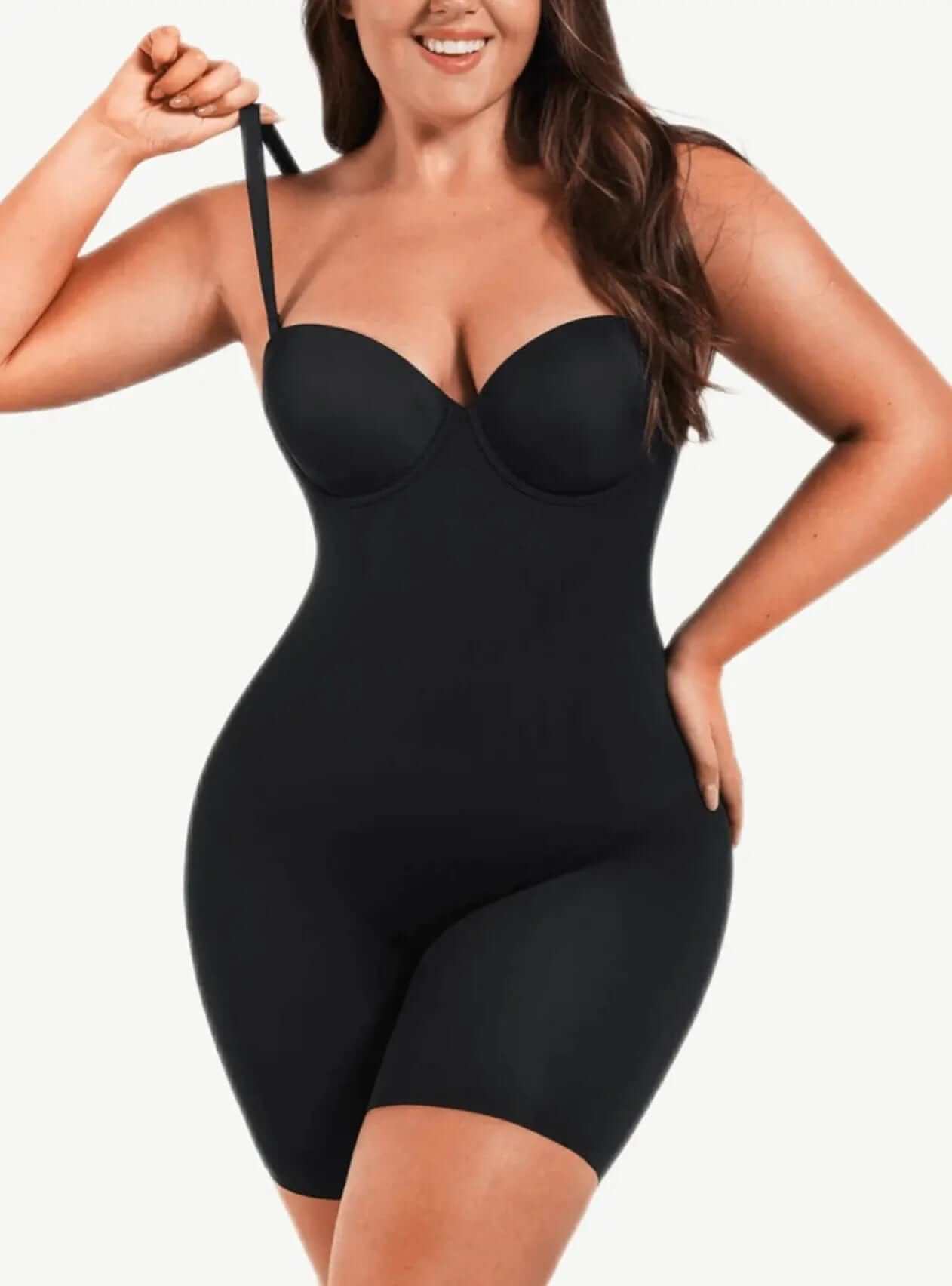 Luxxslim® Fancy Cupped Mid Thigh Shaping Bodysuit - luxxshapers