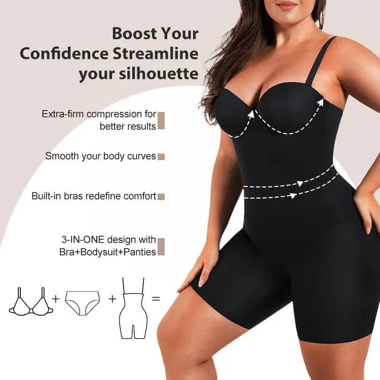 Luxxslim® Fancy Cupped Mid Thigh Shaping Bodysuit - luxxshapers