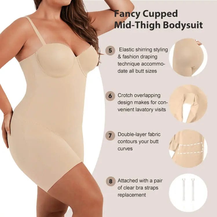 Luxxslim® Fancy Cupped Mid Thigh Shaping Bodysuit - luxxshapers