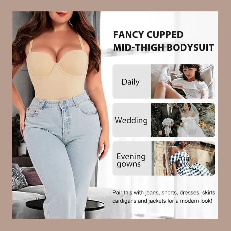 Luxxslim® Fancy Cupped Mid Thigh Shaping Bodysuit - luxxshapers