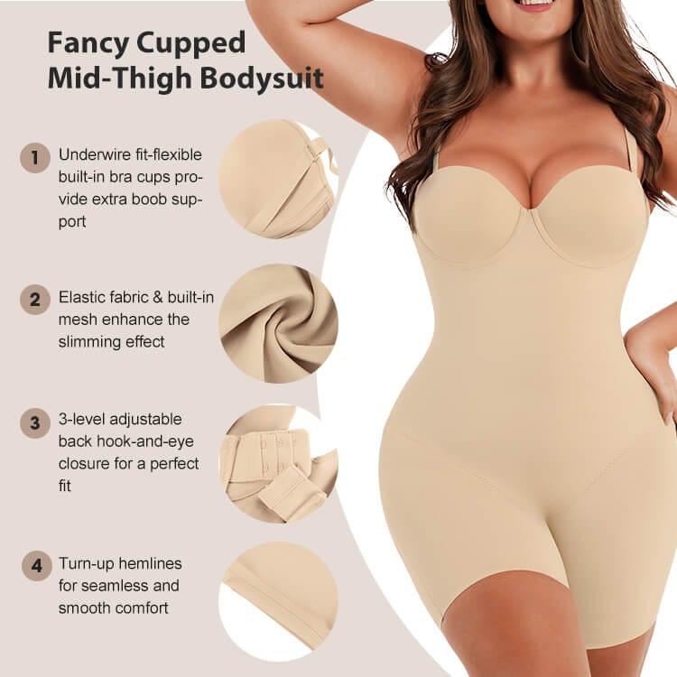 Fancy cupped mid-thigh bodysuit with features, MT220097