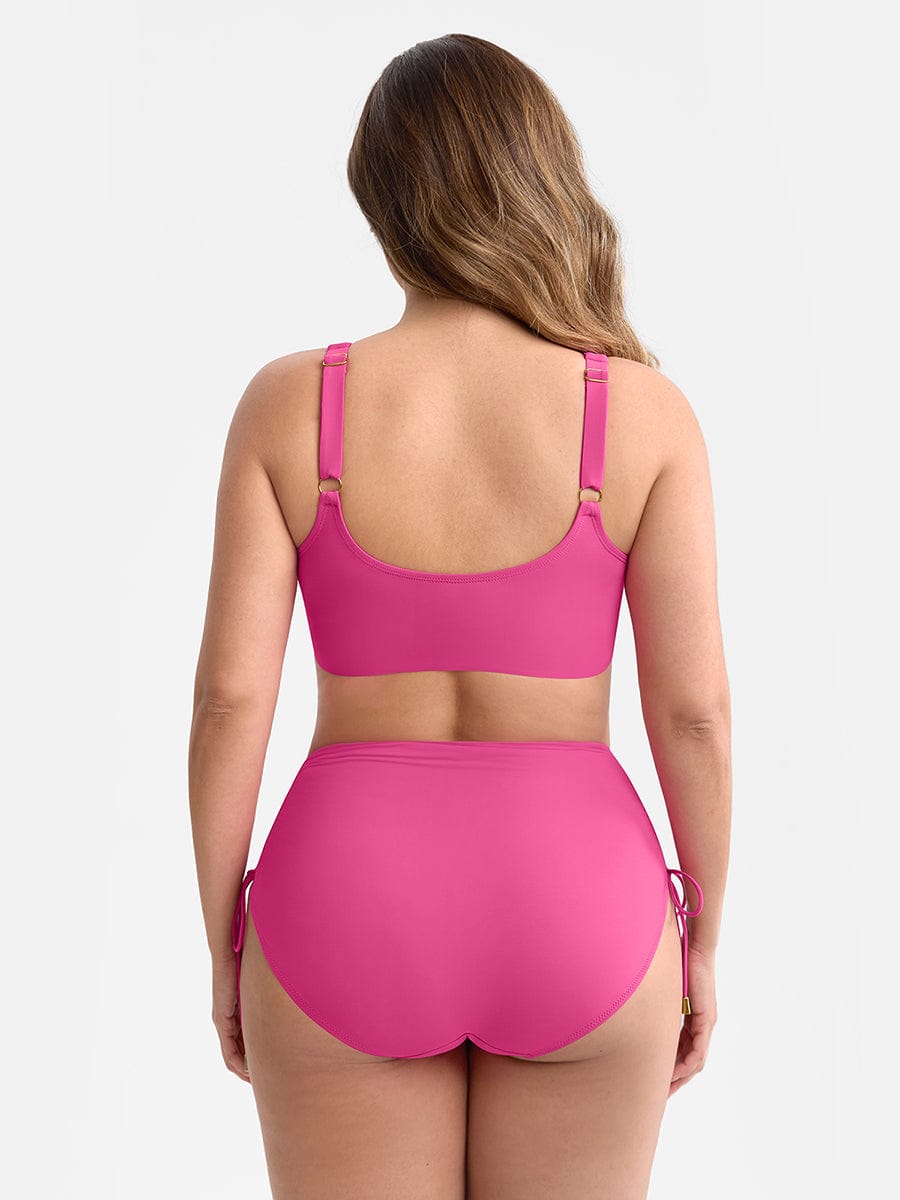 Deep V Metal Ring Drawstring Tummy Control Swimsuit - Removable Pads