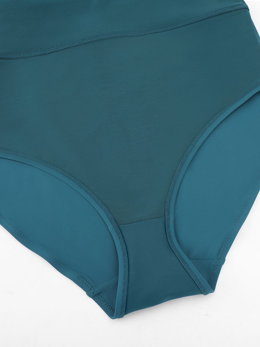 Deep V Ruched Mesh Shaping One Piece Swimsuit with Removable Pads