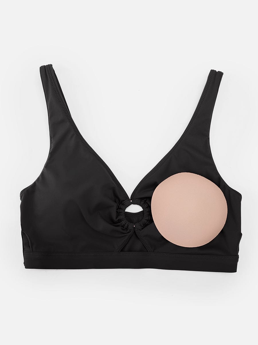 Deep V Metal Ring Drawstring Tummy Control Swimsuit - Removable Pads