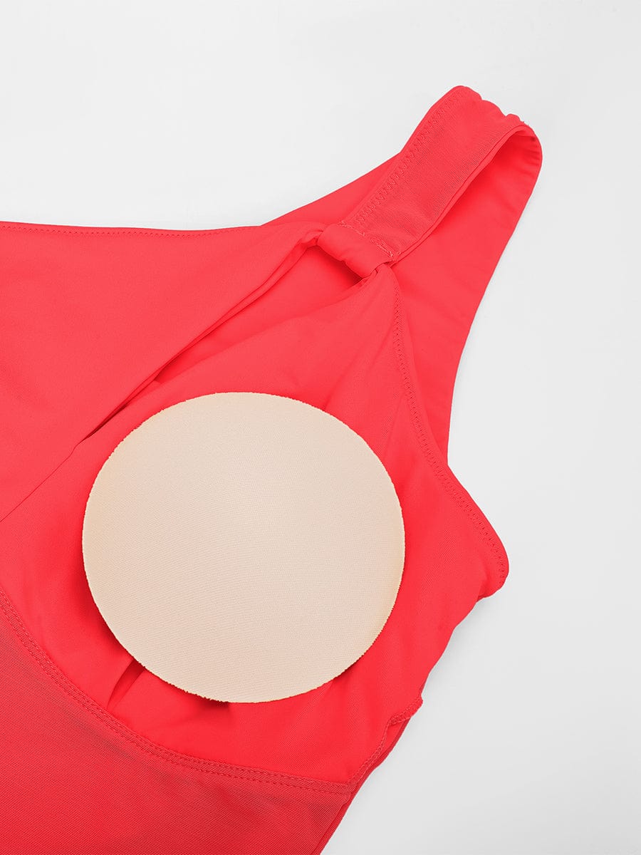 One Shoulder Ruched One Piece Swimsuit - Chest Support Swimwear