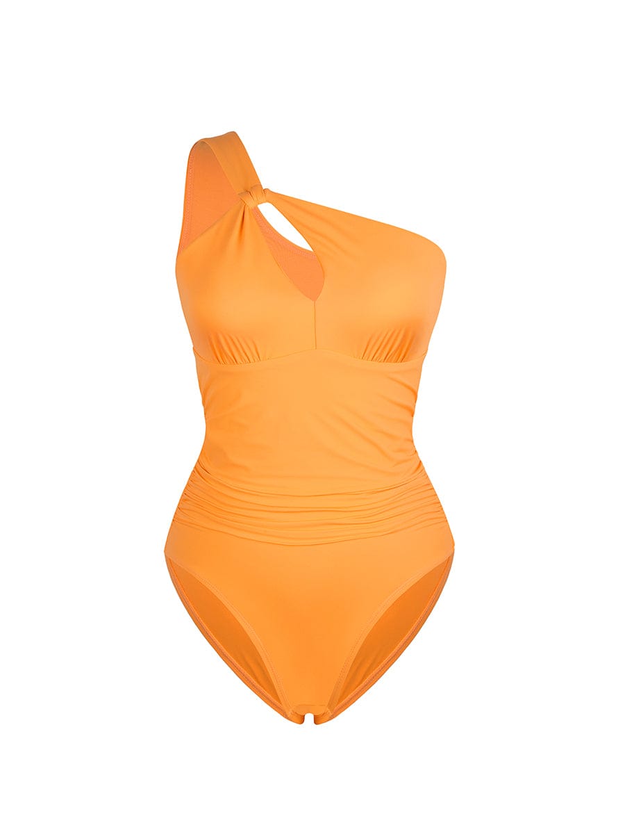 One Shoulder Ruched One Piece Swimsuit - Chest Support Swimwear