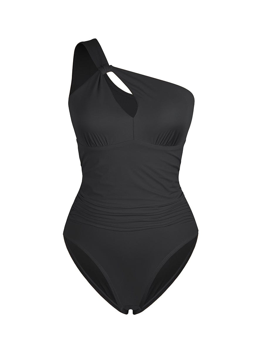 One Shoulder Ruched One Piece Swimsuit - Chest Support Swimwear