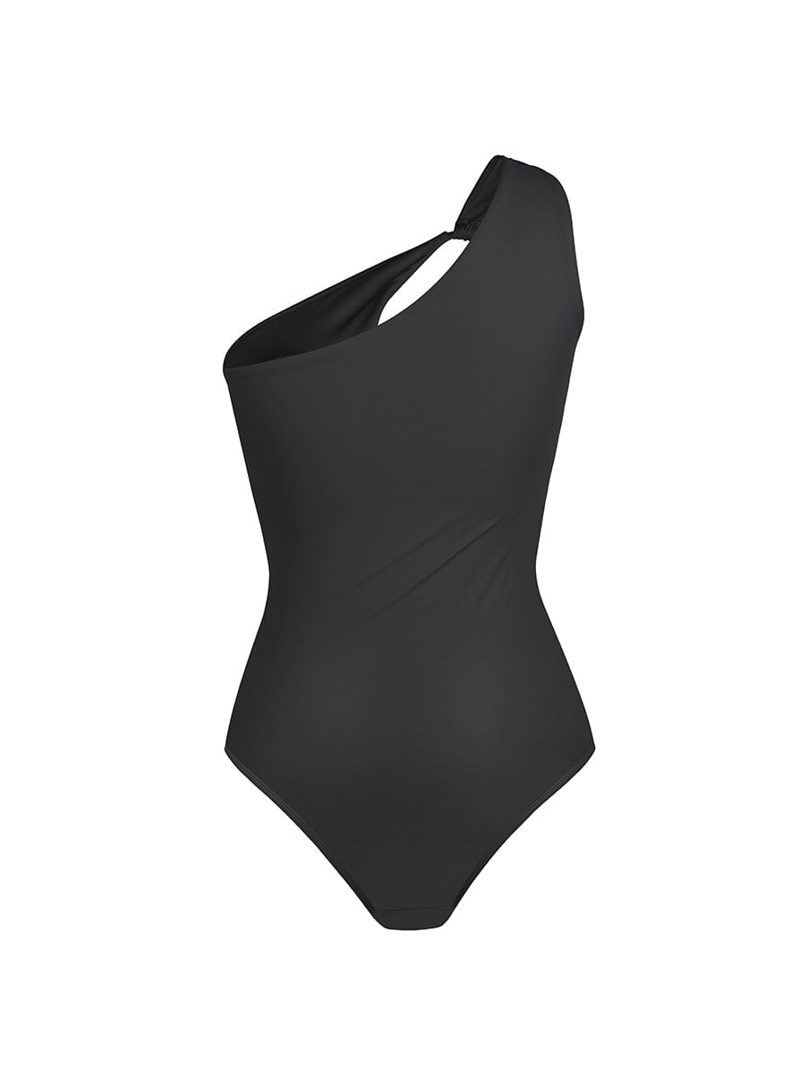 One Shoulder Ruched One Piece Swimsuit - Chest Support Swimwear
