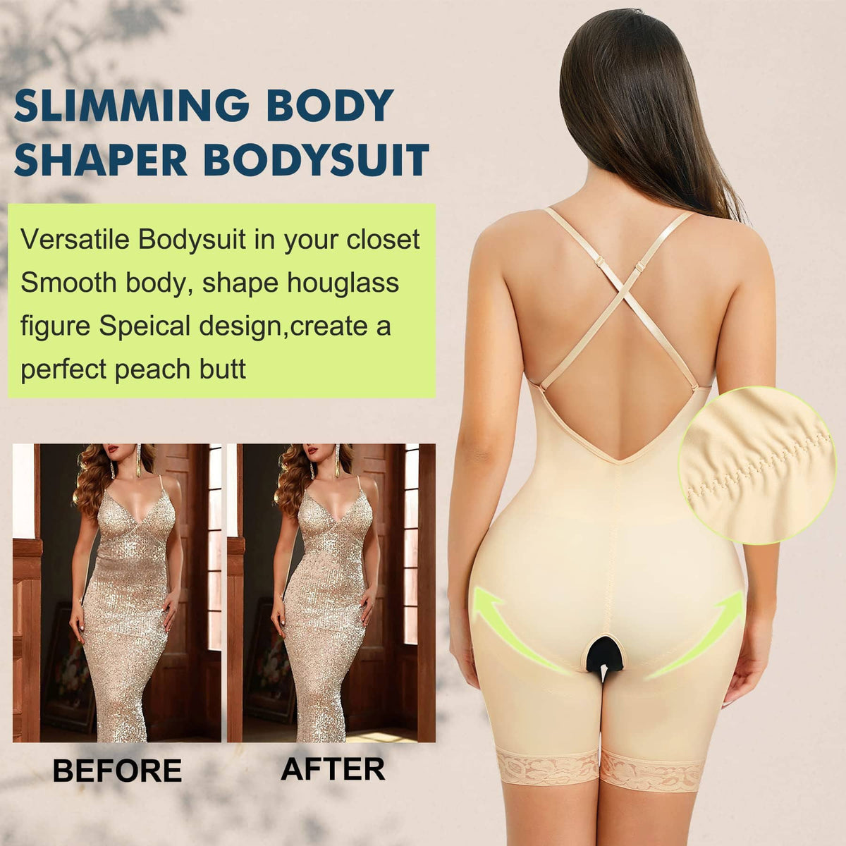 LuxxSculpt Deep U Plunge Low Back Cupped Shaping Bodysuit