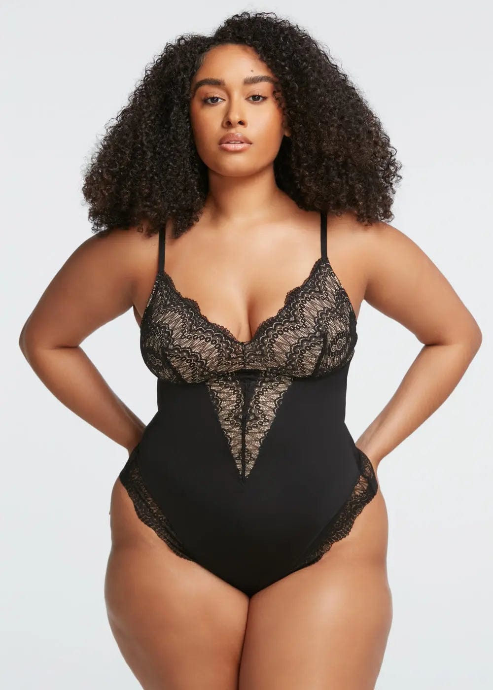 Powersculpt® V-Neck Half Laced Bodysuit Lace Smoothing Shaper luxxshapers