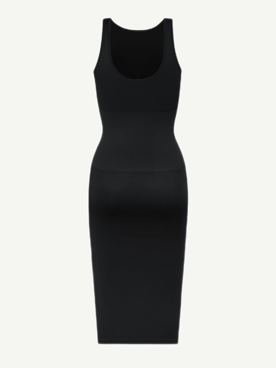 LuxxSculpt® Vestido largo midi integrado 360° Eco sin costuras, sin espalda y arrebatado 