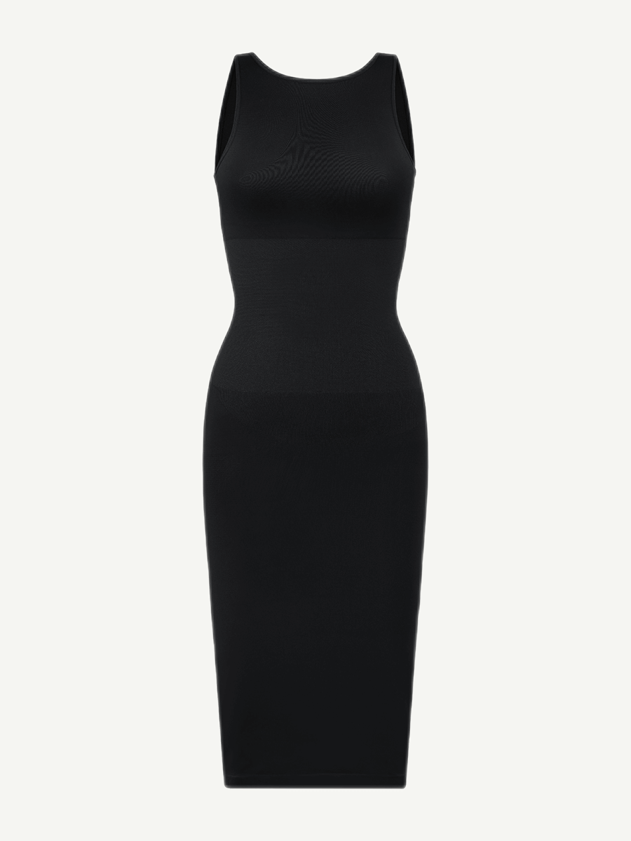 LuxxSculpt® Vestido largo midi integrado 360° Eco sin costuras, sin espalda y arrebatado 