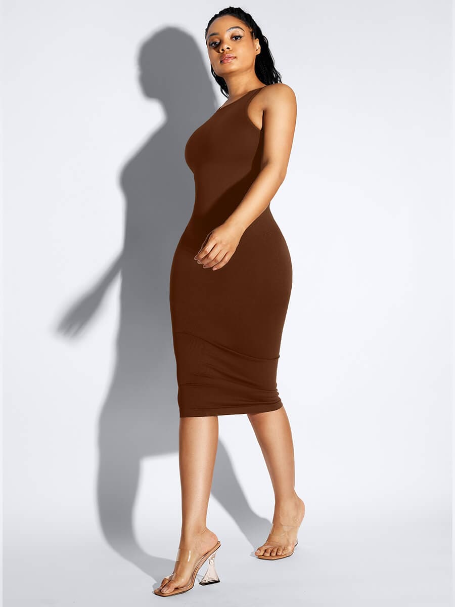 LuxxSculpt® Built-in 360° Eco nahtloses rückenfreies Snatched Midi-Maxikleid 