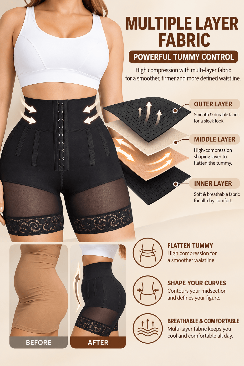 Luxxslim® 9-Boned Sculpt High Waist Tummy Control Shapewear Shorts