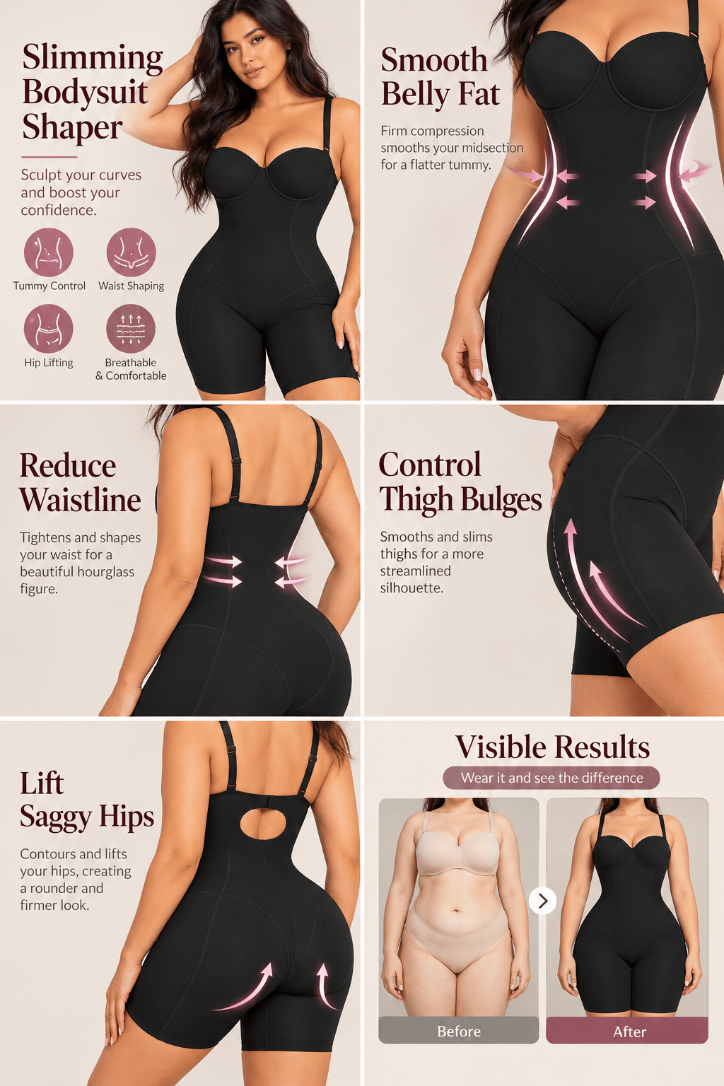 Luxxslim® Everyday Strapless Cupped Mid Thigh Shaping Bodysuit