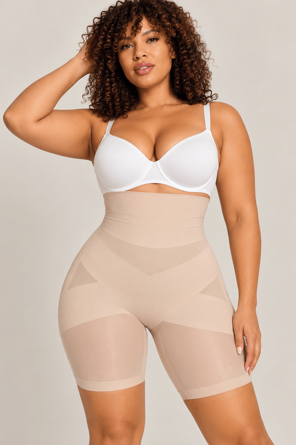 Luxxsculpt High-Waist Meshed Cross Tummy Control Shapewear Shorts for Curvy Silhouette