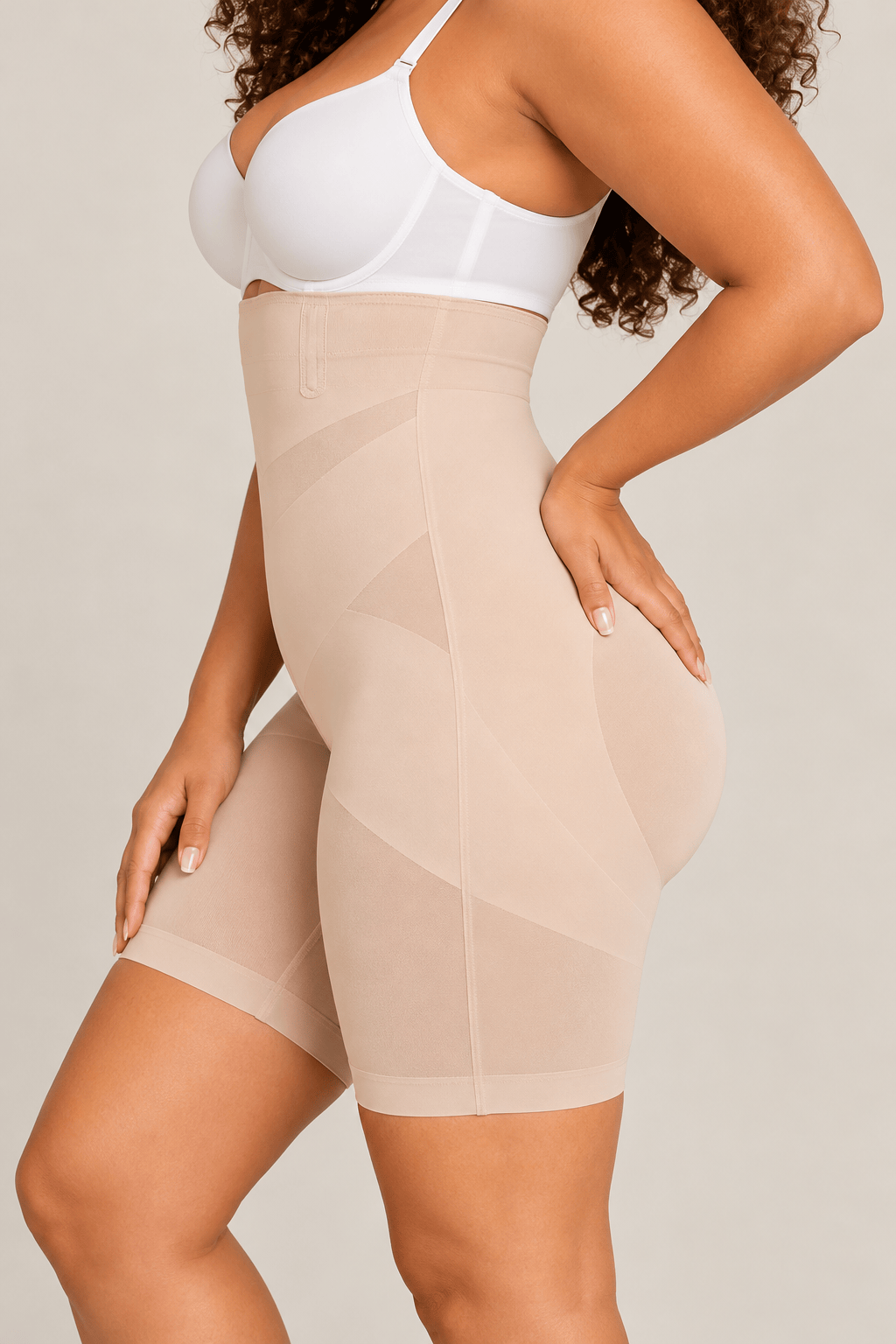 Luxxsculpt High-Waist Meshed Cross Tummy Control Shapewear Shorts for Curvy Silhouette