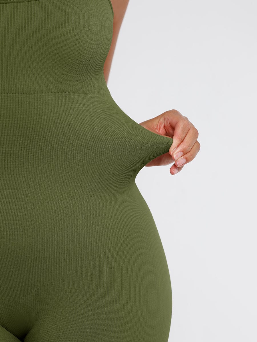 Wholesale High Stretchy Seamless Sling Tummy Control Jumpsuit Removable cup pads