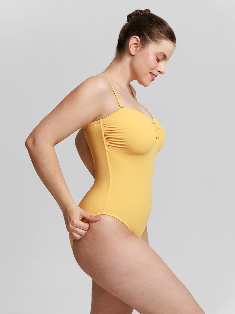 Strapless U-Wire Mesh Tummy Control Shapewear Swimsuit - Removable Pads