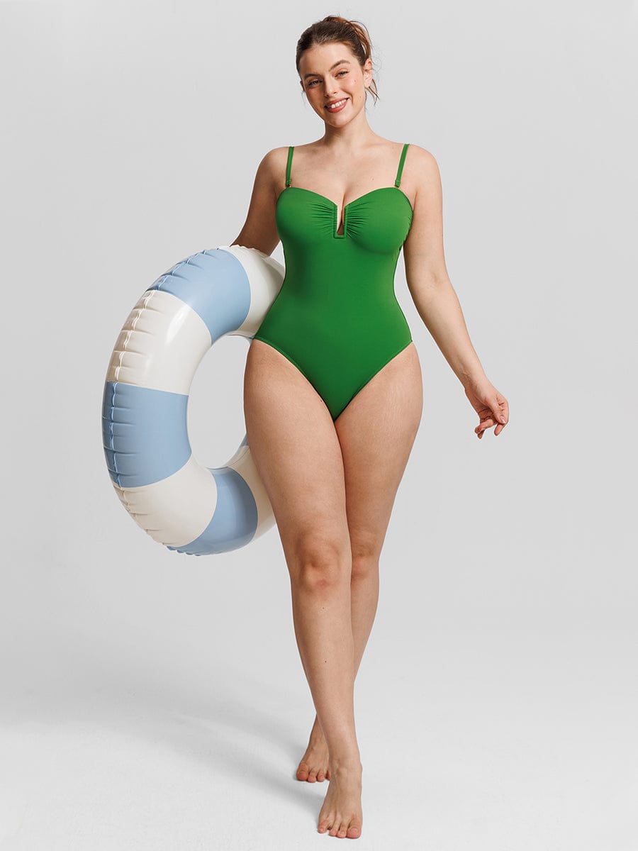 Strapless U-Wire Mesh Tummy Control Shapewear Swimsuit - Removable Pads