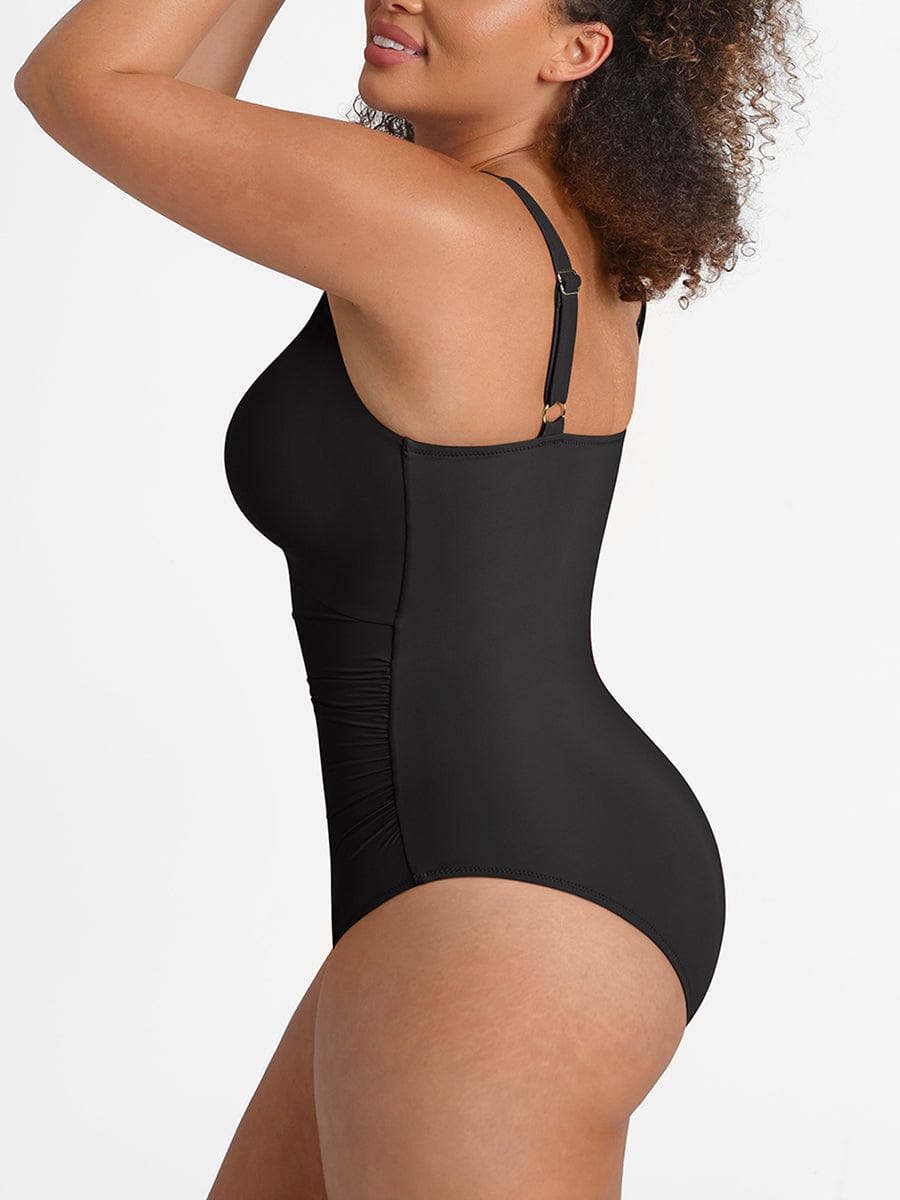 Waist Shaping Ruched One Piece Swimsuit - Eco Mesh Lining & Pads