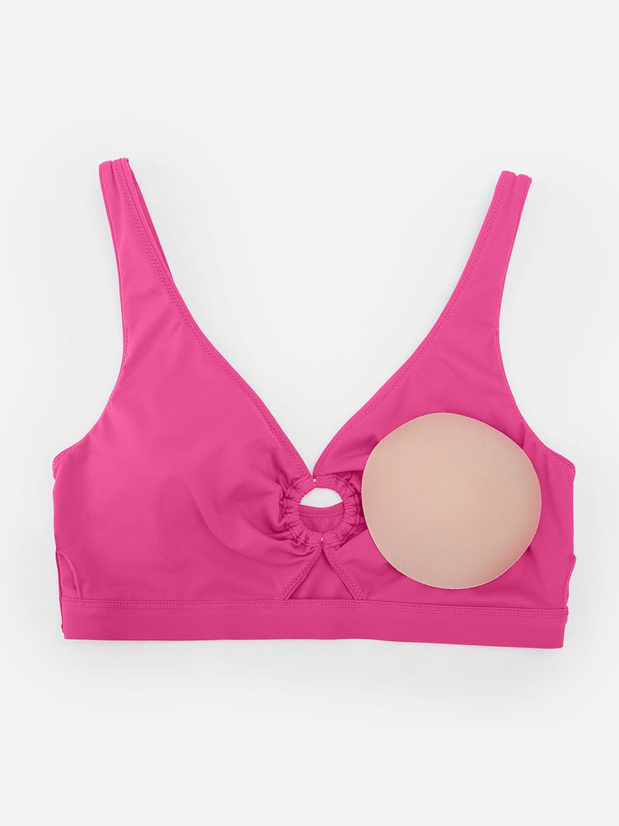 Deep V Metal Ring Drawstring Tummy Control Swimsuit - Removable Pads